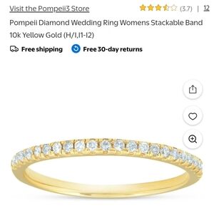 Pompeii Diamond Wedding Ring Womens Stackable Band 10k Yellow Gold (H/I,I1-I2)